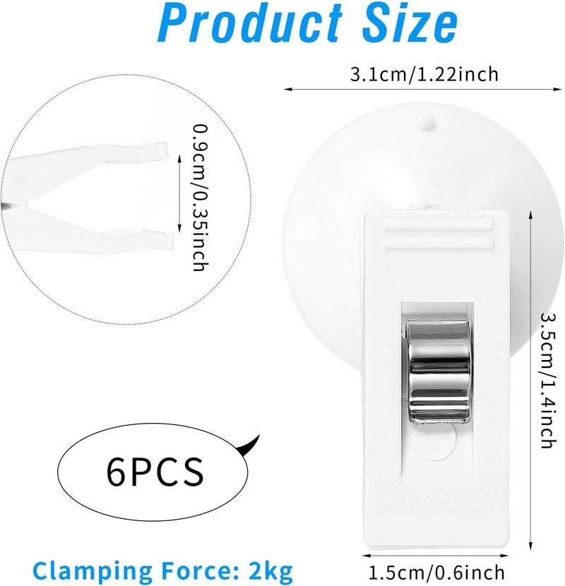 ADLABLD 6 Pack Shower Curtain Clips Self Adhesive Shower Curtain Holder with Suction Cup to Prevent Water Splashing Out Windproof Splash Guard for Inside Liner - Image 3